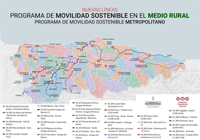 Nuevo mapa de transporte público en Asturias.