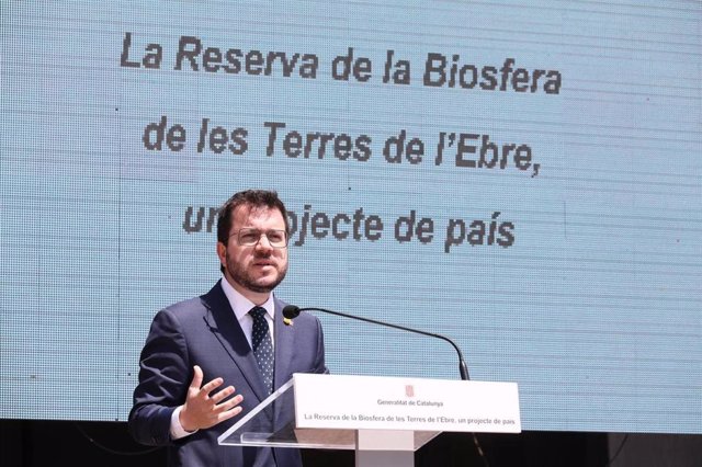 El presidente de la Generalitat, Pere Aragonès, en el acto de impulso a la Reserva de la Biosfera de Terres de l'Ebre.