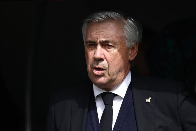 Carlo Ancelotti, coach of Real Madrid, looks on during the spanish league, La Liga Santander, football match played between Real Madrid and RCD Espanyol at Santiago Bernabeu stadium on April 30, 2022.