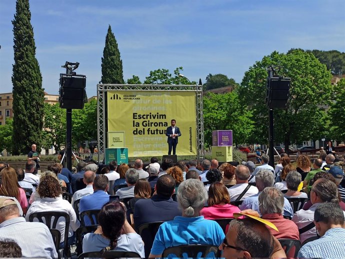 El president de la Generalitat, Pere Aragons, en un acte d'ERC a Girona