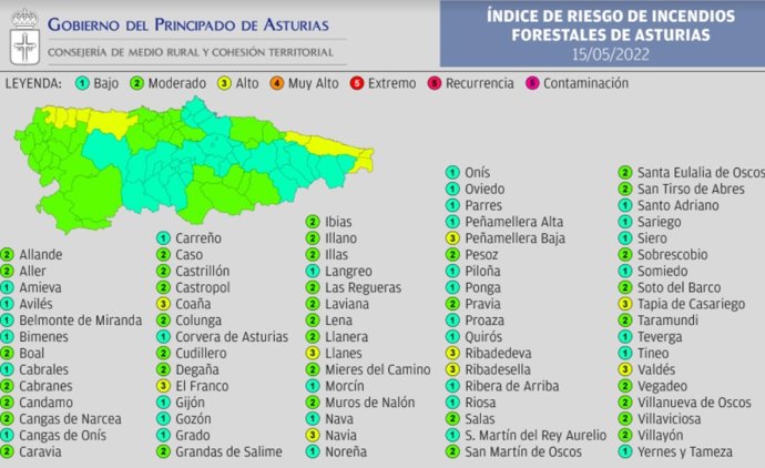 Índice De Riesgo De Incendio Forestal En Asturias Para Este Domingo.