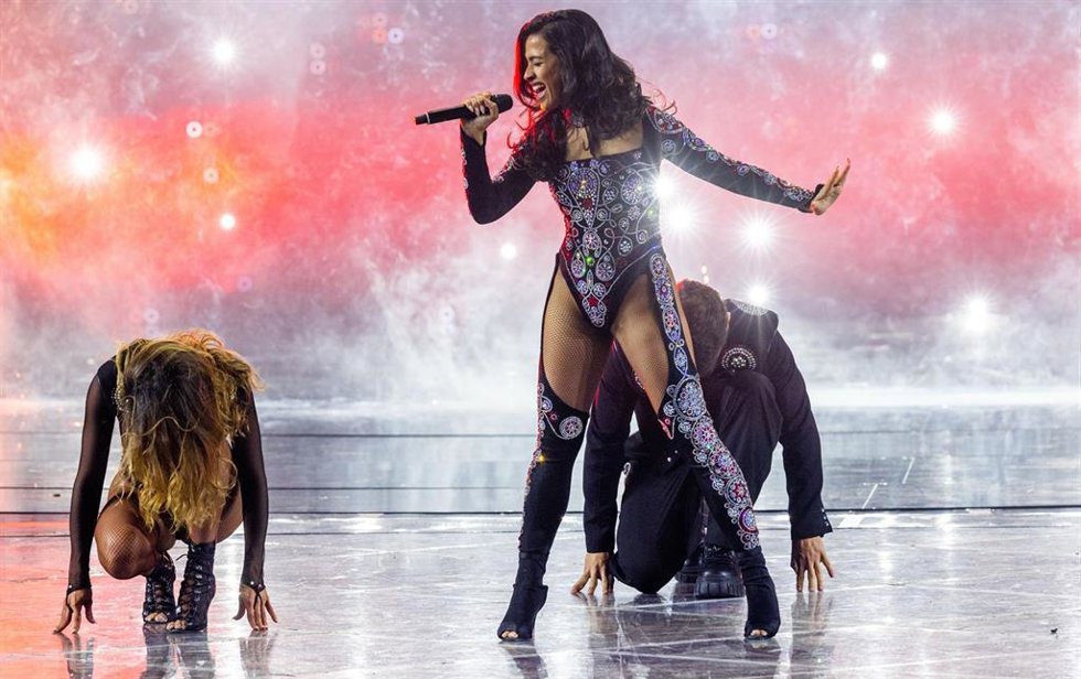 13 May 2022, Italy, Turin: Chanel from Spain performs "SloMo" the dress rehearsal for the final of the 2022 Eurovision Song Contest (ESC). The final of the 66th version of the international music contest will be held in Turin on 14 May with a total of 4