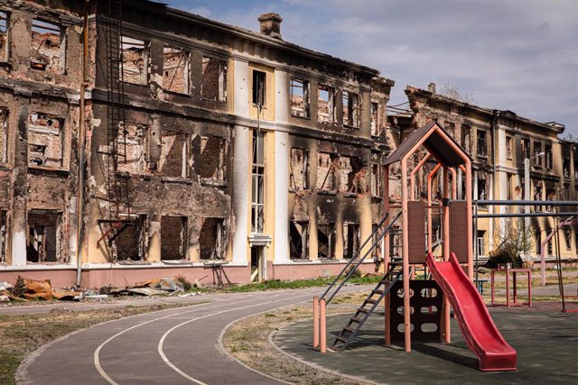 Un edificio destruido en Járkov, Ucrania