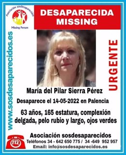 Cartel de búsqueda de una mujer desaparecida en Palencia.