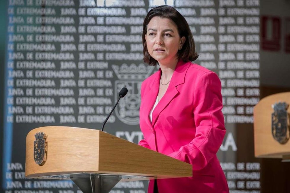 La portavoz del Grupo Parlamentario Socialista en el Senado, Eva María Granados Galiano, en rueda de prensa en Mérida