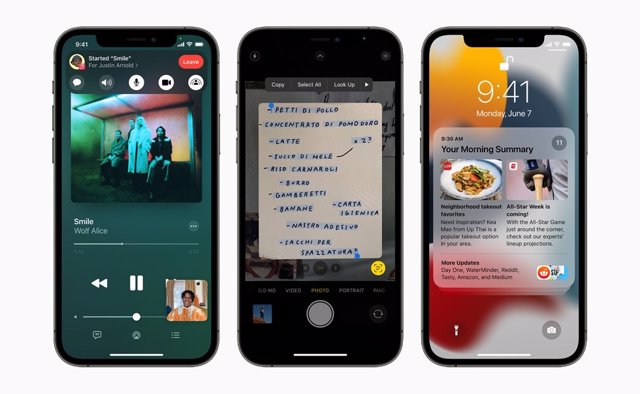 Archivo - Imagen de dispositivos iPhone con nuevas características de FaceTime, texto en vivo y notificaciones rediseñadas en iOS 15