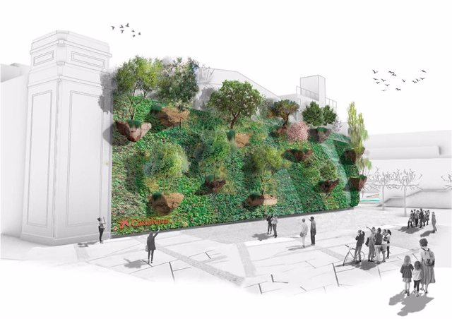 Proyecto de bosque vertical de 500 m2 con árboles en suspensión para el CaixaForum Barcelona