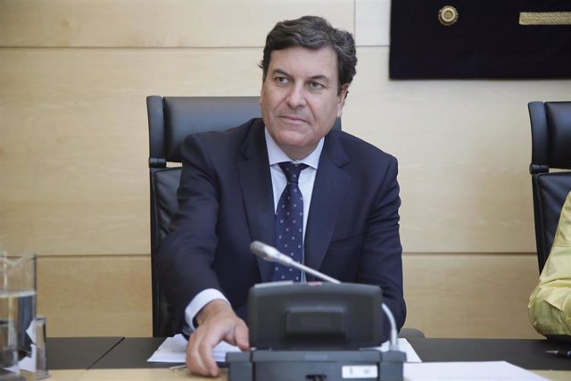 El consejero de Economía y Hacienda, Carlos Fernández Carriedo, durante su comparecencia en las Cortes.