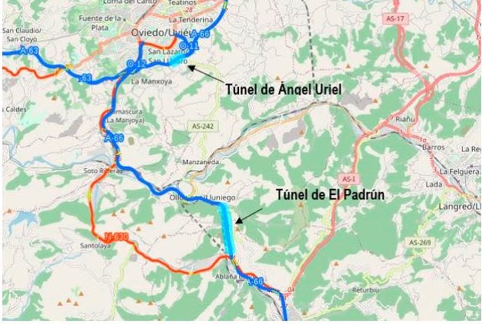 Archivo - Obras de mejora de las condiciones de vialidad y circulación de los túneles de Ángel Uriel y El Padrún de la autovía A-66, en Asturias.