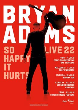 Cartel de los nuevos conciertos de Bryan Adams en España.