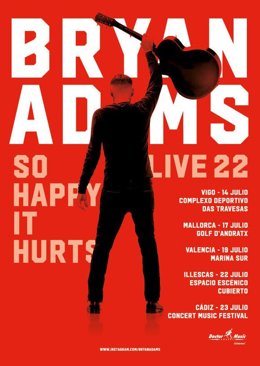Cartel de los nuevos conciertos de Bryan Adams en España.