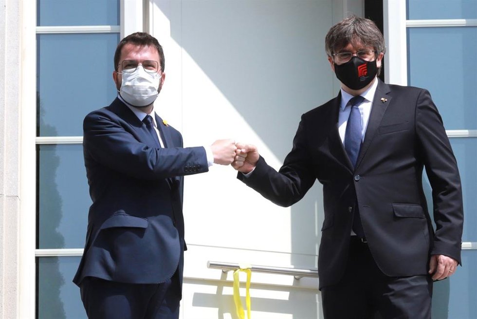 Archivo - Reunión del presidente del Govern, Pere Aragons, con el expresidente Carles Puigdemont en Waterloo (Bélgica) el 18 de junio.