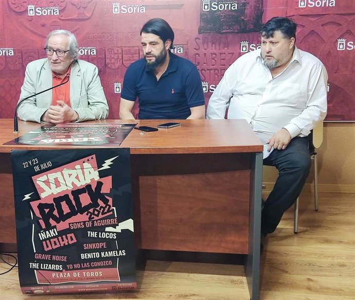 De izda a dcha, Jesús Bárez, Sergio Izquierdo y Ricardo Martínez presentan el cartel de Soria Rock 2022