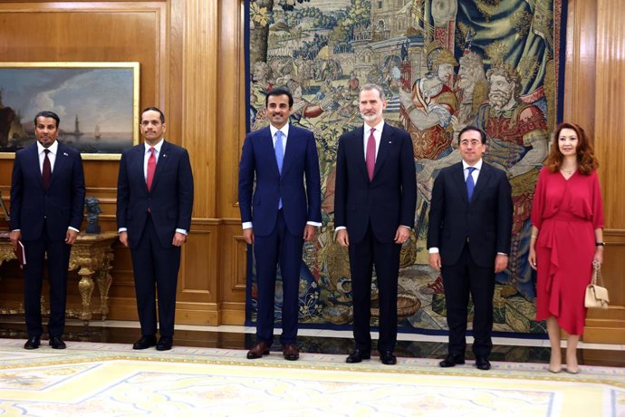 El rei Felip VI i l'emir de Qatar, Tamim bin Hamad al-Thani, durant l'audincia