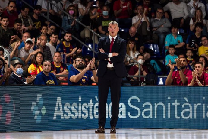 El entrenador del Bara, Sarunas Jasikevicus, en un partido en el Palau Blaugrana