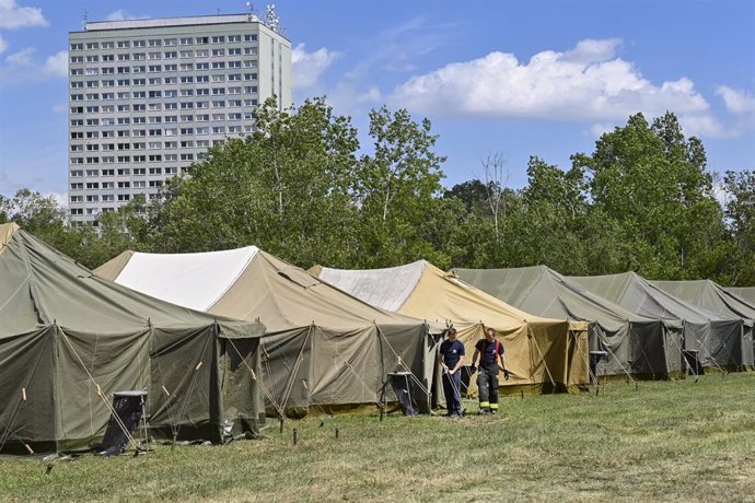 Campamento para refugiados ucranianos en Praga, República Checa