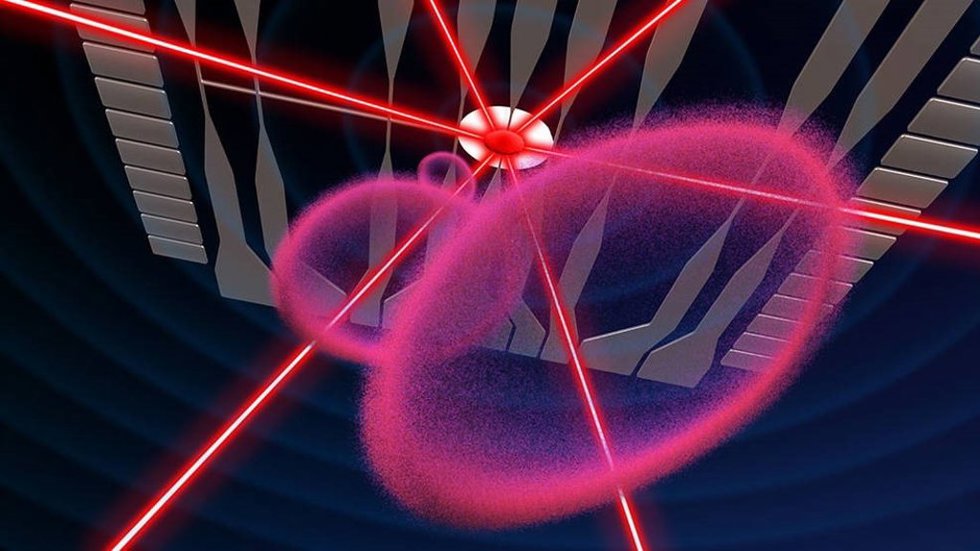 Dentro del Cold Atom Lab de la NASA, los científicos forman burbujas de gas ultrafrío, que se muestran en rosa en esta ilustración.