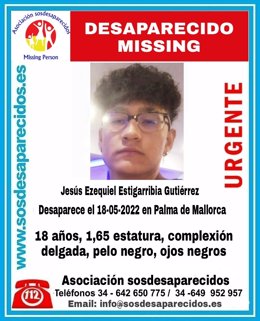 Alerta por desaparición de Jesús Ezequiel Estigarribia Gutiérrez, de 18 años.