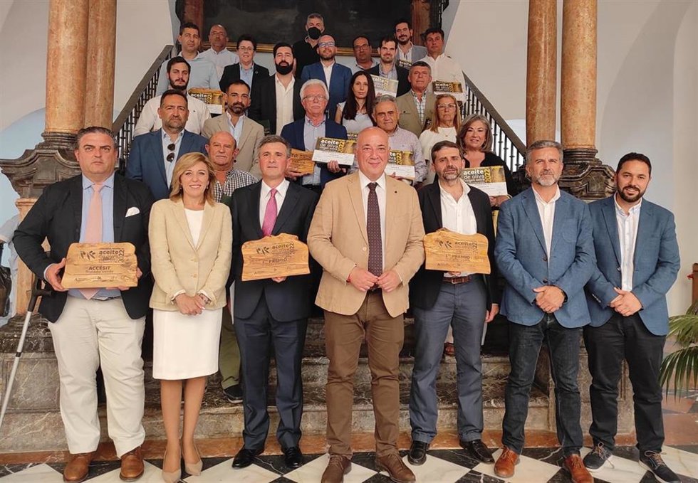 El presidente de la Diputación, Antonio Ruiz (centro), junto al resto de autoridades y premiados.