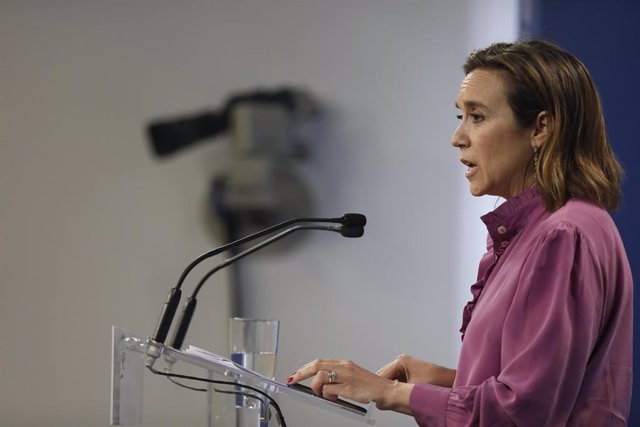 La secretaria general del Partido Popular y portavoz del Grupo Parlamentario Popular en el Congreso, Cuca Gamarra, en una rueda de prensa después de la reunión del Comité de Dirección del PP, en la sede del PP de la calle Génova, a 19 de mayo de 2022, en 