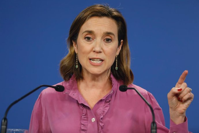 La secretaria general del Partido Popular y portavoz del Grupo Parlamentario Popular en el Congreso, Cuca Gamarra, en una rueda de prensa después de la reunión del Comité de Dirección del PP, en la sede del PP de la calle Génova, a 19 de mayo de 2022, e