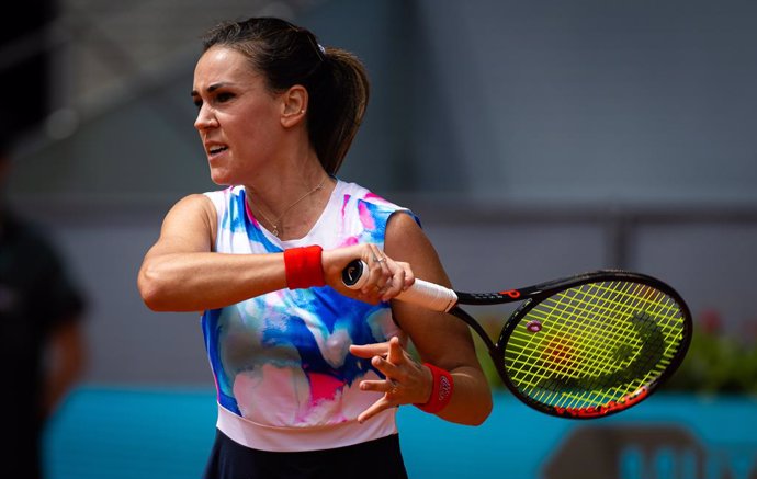 Nuria Parrizas Diaz of Spain in action during the second round of the 2022 Mutua Madrid Open WTA 1000 tennis tournament against Ekaterina Alexandrova of Russia
