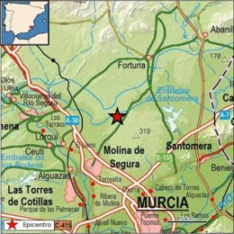 Registrado un terremoto de magnitud 2.4 en Molina de Segura (Murcia)