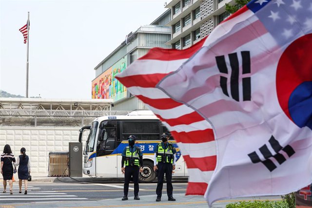 Preparativos de seguridad en la Embajada de EEUU en Seúl ante la visita del presidente, Joe Biden 
