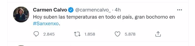 Tuit de Carmen Calvo sobre la visita del rey emérito a Sanxenxo