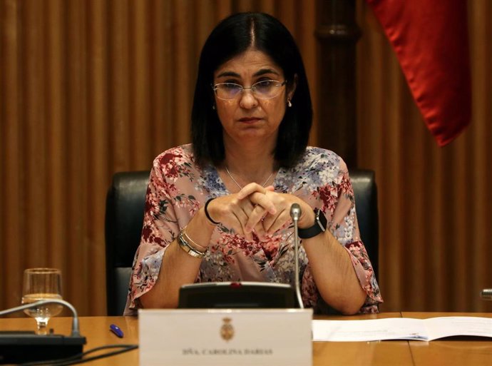 La ministra de Sanidad, Carolina Darias, durante la jornada 'La obesidad: una prioridad política, sanitaria y social', en el Congreso de los Diputados, a 20 de mayo de 2022, en Madrid (España).  