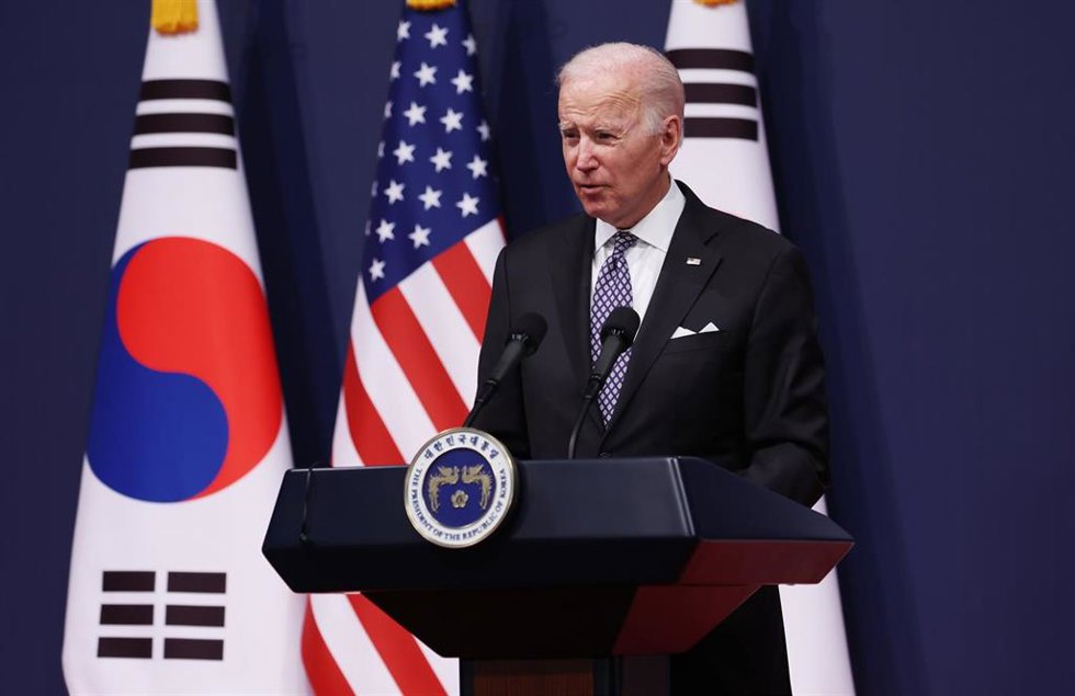 21 de mayo de 2022, Corea del Sur, Seúl: El presidente de Estados Unidos, Joe Biden, habla durante una rueda de prensa conjunta con el presidente de Corea del Sur, Yoon Suk-yeol, tras su cumbre en la oficina presidencial en Seúl.