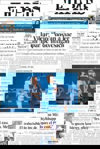 Primeras páginas de los diarios llegados esta noche a nuestra redacción