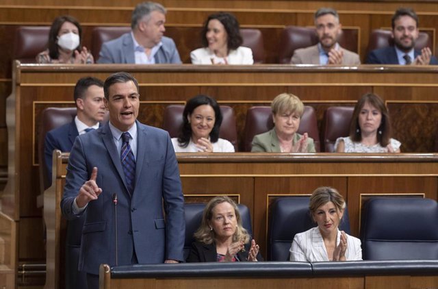 El presidente del Gobierno, Pedro Sánchez, interviene en una sesión plenaria, en el Congreso de los Diputados