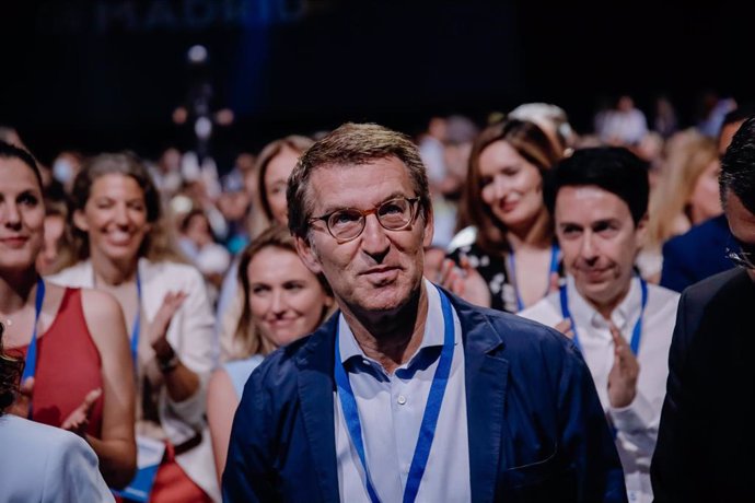 El presidente del PP nacional, Alberto Núñez Feijóo, en la clausura del  XVII Congreso del Partido Popular de Madrid, en Feria de Madrid IFEMA, a 21 de mayo de 2022, en Madrid, (España).