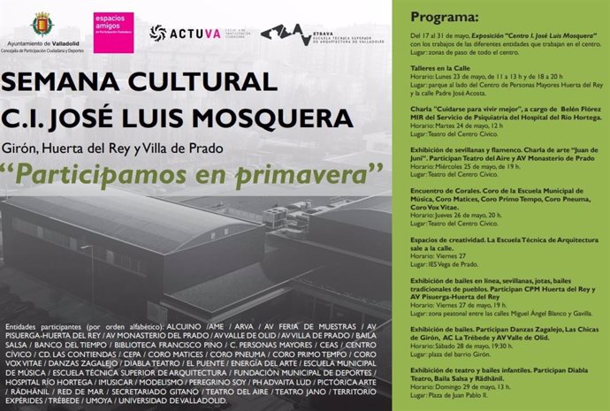 Cartel de programación de la Semana Cultural del Centro Cívico José Luis Mosquera de Valladoid