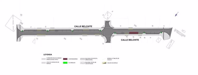 La calle Belchite será más accesible, con plataforma única, tráfico calmado y árboles.