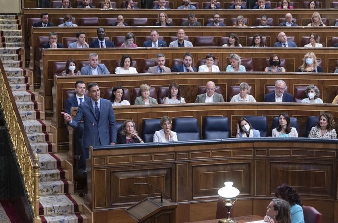 El president del Govern central, Pedro Sánchez, intervé en una sessió plenria al Congrés dels Diputats