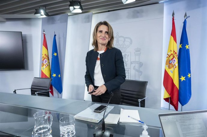 La vicepresidenta tercera y ministra para la Transición Ecológica y el Reto Demográfico, Teresa Ribera, en la rueda de prensa posterior al Consejo de Ministros Extraordinario del pasado 13 de mayo de 2022, en Madrid