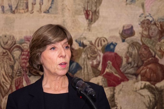 Archivo - 11 November 2019, England, London: French Ambassador the the UK Catherine Colonna delivers a speech during a Legion d'Honneur presentation ceremony at the French Ambassador's residence at Kensington Gardens. Photo: Dominic Lipinski/PA Wire/dpa