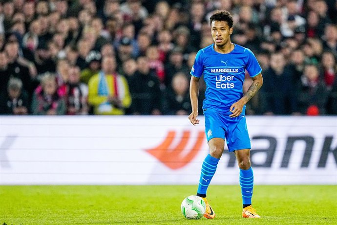 Boubacar Kamara of Olympique Marseille during the UEFA Europa Conference League, Semi-finals, 1st leg football match between Feyenoord and Olympique de Marseille on April 28, 2022 at de Kuip in Rotterdam, Netherlands - Photo Geert van Erven / Orange Pic