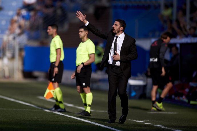 Julio Velazquez, head coach of Deportivo Alaves, reacts during the Spanish league, La Liga match between Deportivo Alaves and RCD Espanyol at Mendizorrotza on May 11, 2022, in Vitoria, Spain.