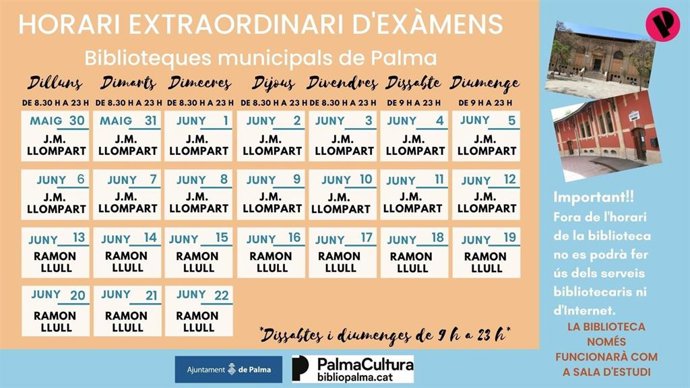 Calendario ampliado de las bibliotecas municipales.