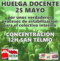 Ustea y CGT convocan huelga docente y concentración en Sevilla este miércoles por procesos de estabilización "reales"
