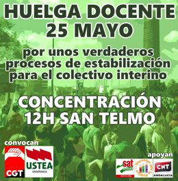 Ustea y CGT convocan huelga docente y concentración en Sevilla este miércoles por procesos de estabilización "reales"