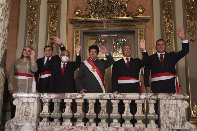 El presidente de Perú, Pedro Castillo, durante la toma de juramento de cuatro nuevos ministros del Gobierno