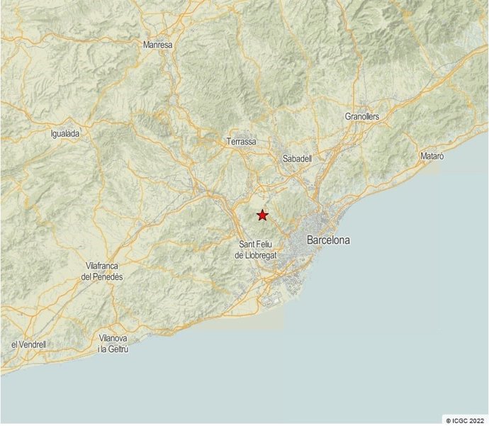 Zona epicentral del terremoto de magnitud 2,5 en el Baix Llobregat (Barcelona)