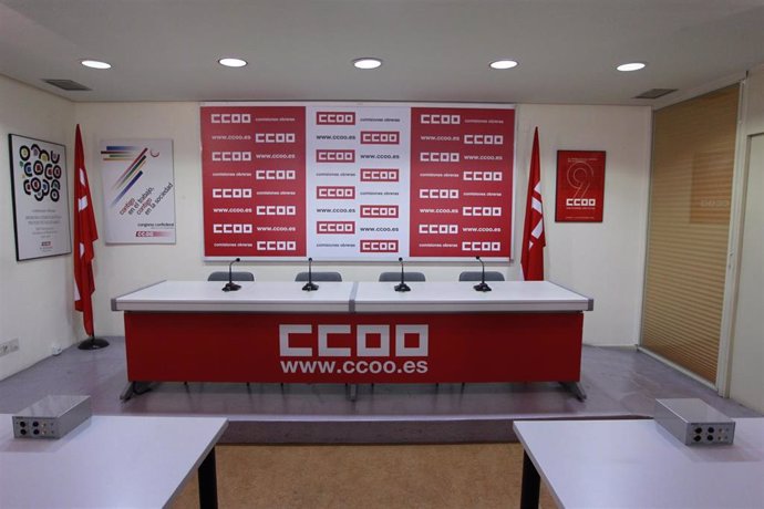 Archivo - Sala de prensa de CCOO, en una imagen de archivo.