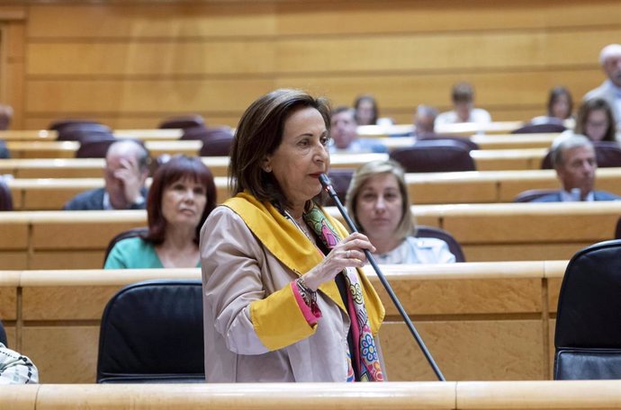 La ministra de Defensa, Margarita Robles, interviene en una sesión de control al Gobierno en el Senado, a 24 de mayo de 2022, Madrid (España).