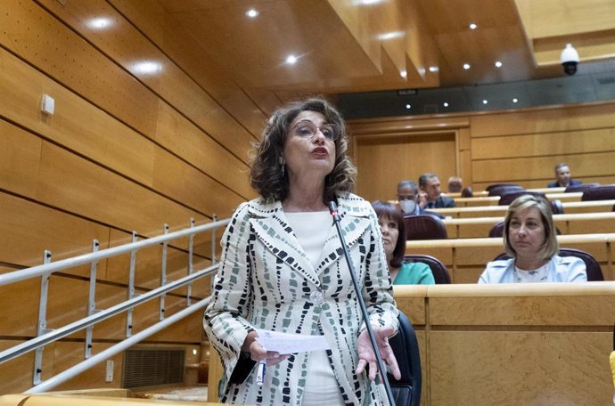 La ministra de Hacienda y Función Pública, María Jesús Montero, interviene en una sesión de control al Gobierno en el Senado