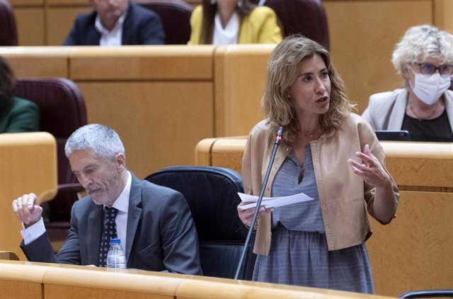 La ministra de Transportes, Movilidad y Agenda Urbana, Raquel Sánchez, interviene en una sesión de control al Gobierno en el Senado, a 24 de mayo de 2022, Madrid (España).